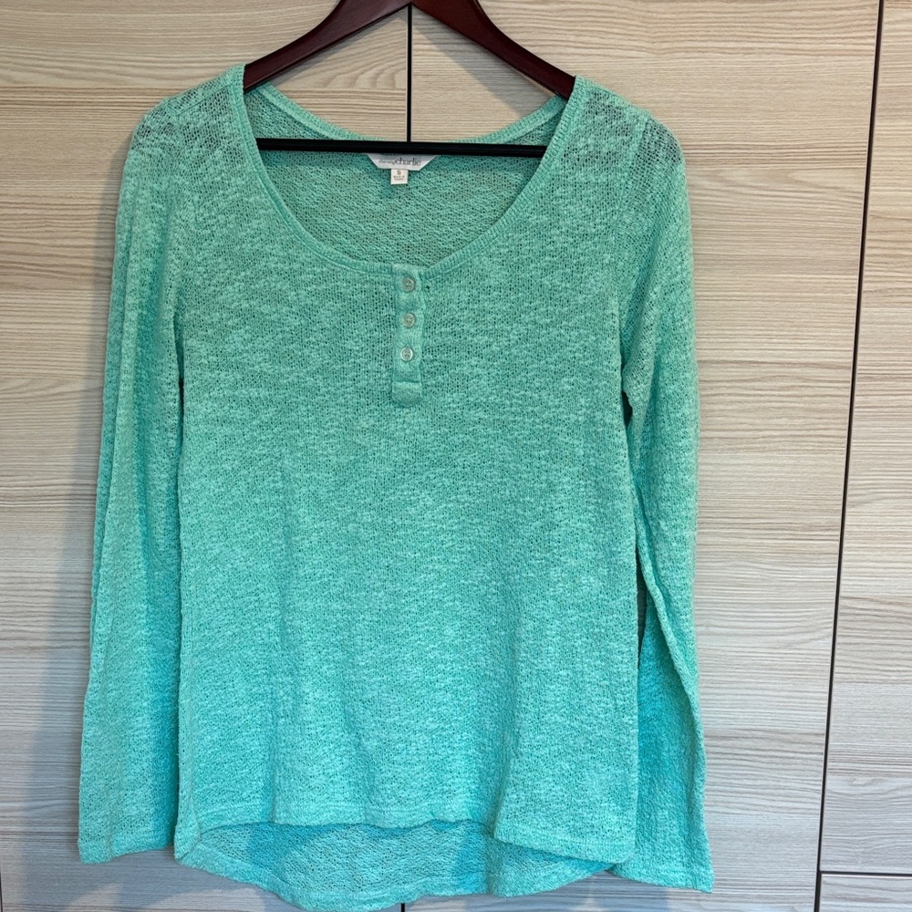 Charming Charlie Aqua Buttoned Long Sleeve Tee